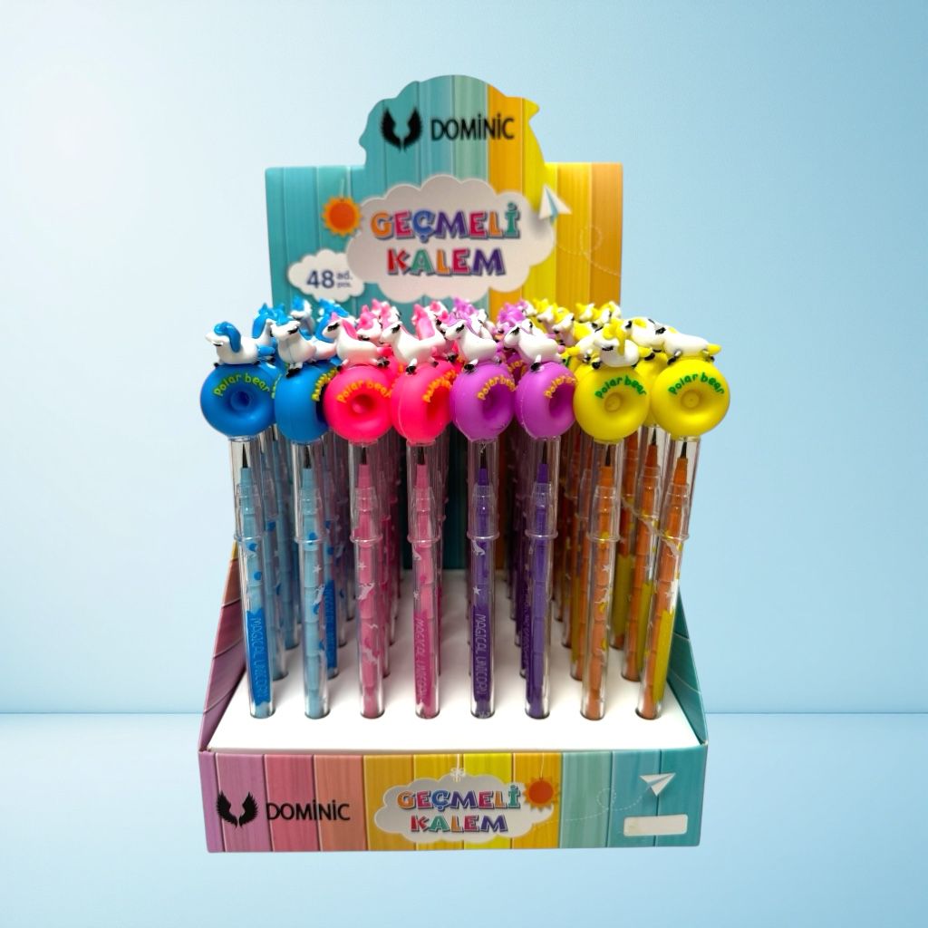 NO.231119-5 DONUT UNİCORN FİGÜRÜ GEÇMELİ YUMURTLAYAN KALEM 48’Lİ PAKET